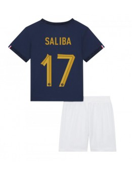 Frankrike William Saliba #17 Replika Hemmakläder Barn VM 2022 Kortärmad (+ byxor)